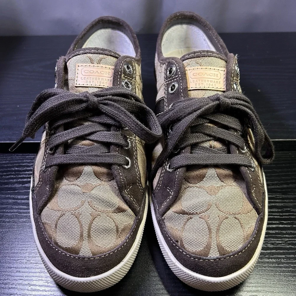Coach Brad Khaki/Chestnut Jacquard Canvas w/Seude+Leather Men Sz 8M FS12CM SIG C - Picture 4 of 13